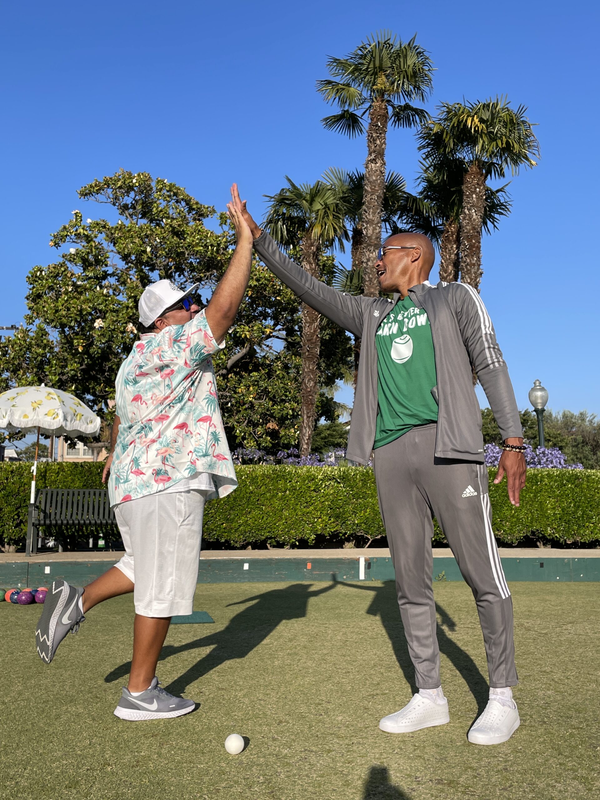 Friends, high five, Sport, Team, Club, Lawn Bowling, Game, Out Door, Style, Fashion, Beverly Hills Roxbury park